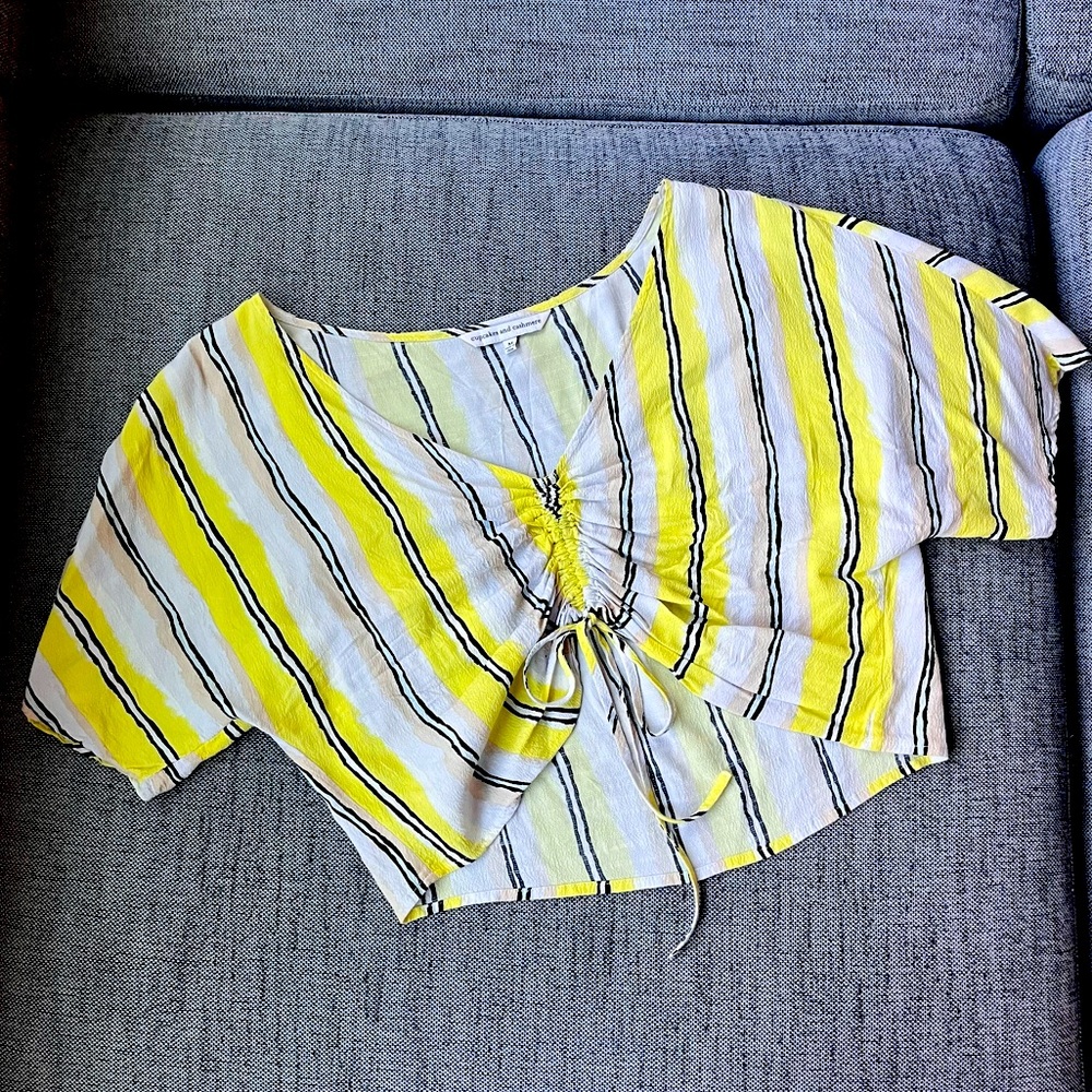 Cupcakes and Cashmere Striped Yellow and White Crepe Top Women's Medium